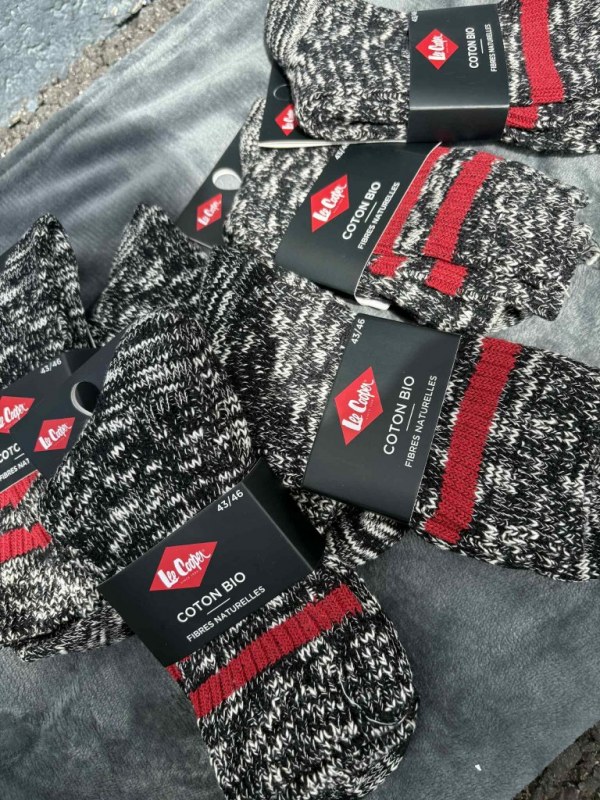 6 paires de CHAUSSETTES COTON BIO LEE COOPER NOIRE ET ROUGE 43/46