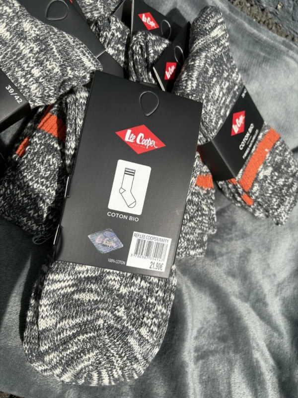 6 paires de CHAUSSETTES COTON BIO LEE COOPER gris orange 39/42
