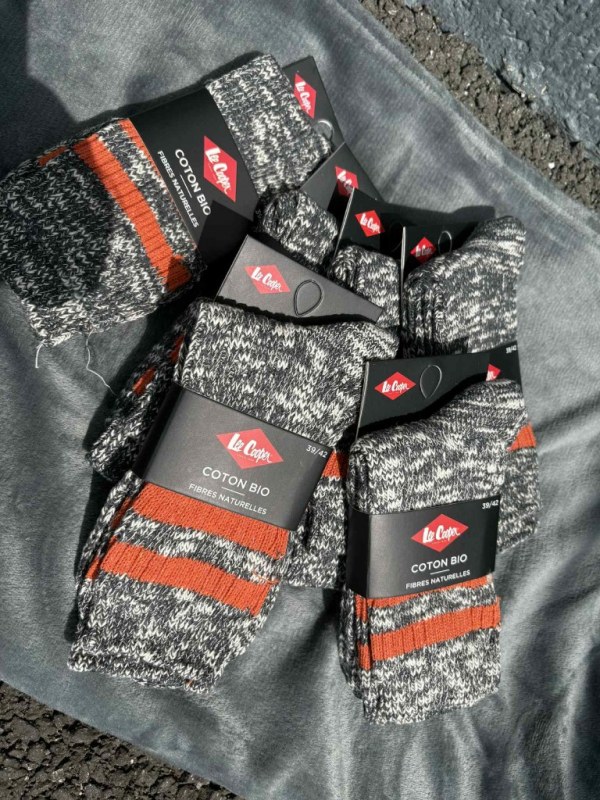 6 paires de CHAUSSETTES COTON BIO LEE COOPER gris orange 43/46